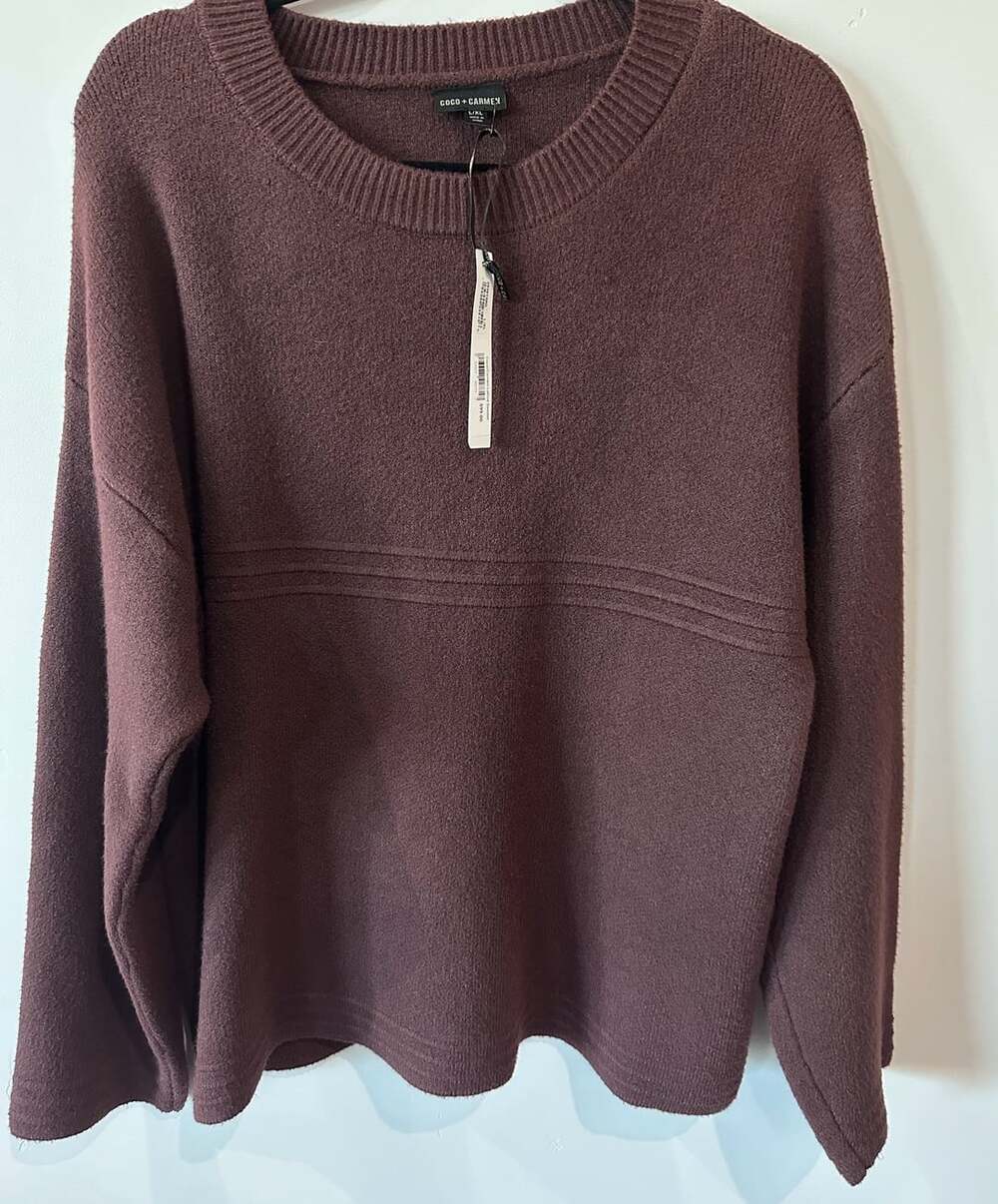 COCO + CARMEN Lattice Sweater Size L/XL Raisin Purple Long Sleeve